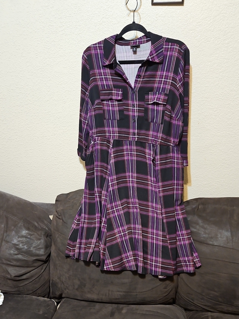 torrid Black and Purple Plaid Midi Shirt Dress